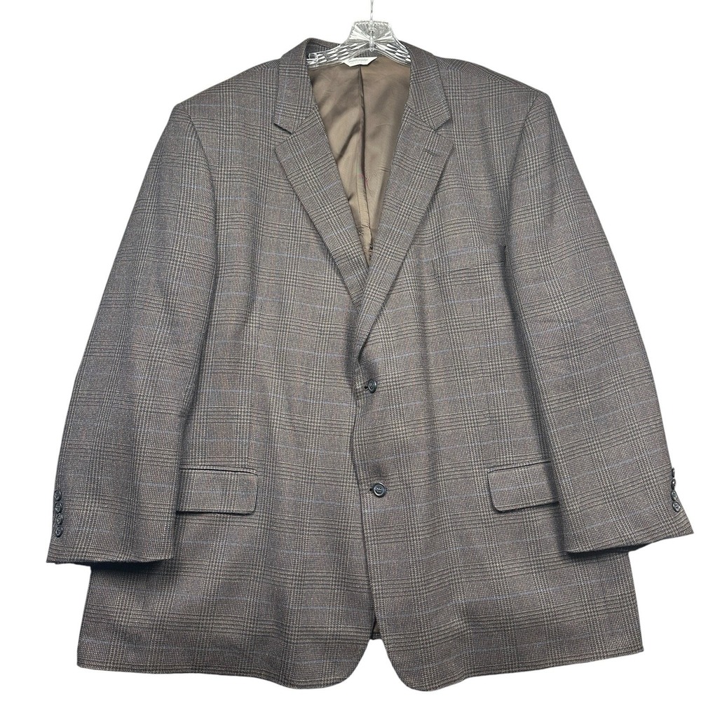 Joseph Feiss 100% Lambswool Sport Coat Blazer Men's 54L Brown Blue Houndstooth